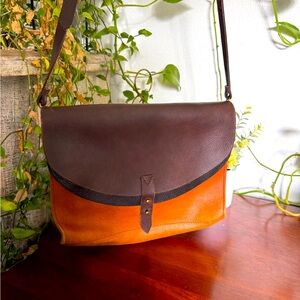Madewell Dover Double Flap Crossbody Leather Saddle Bag Brown Black Purse Strap